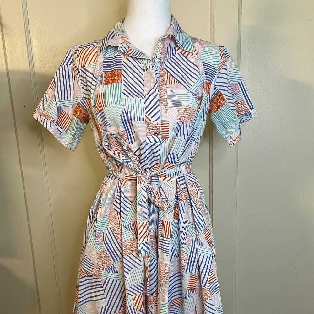 Dress A-Line White w/ Red & Blue self-tie pockets Compania Fantastica Spain